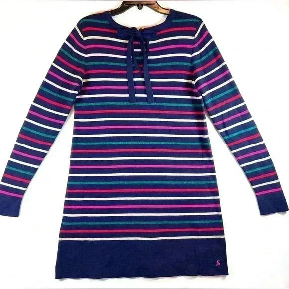 Joules Estelle knitwear sweater dress striped navy size 8 colorful preppy tie - Picture 9 of 10